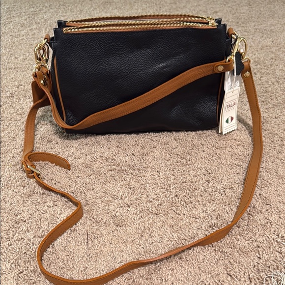 Valentina Handbags - Valentina Black and Tan Crossbody Bag with Structured Silhouette